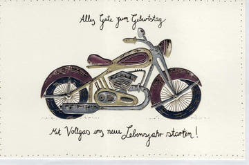 Geburtstagskarte für Männer mit Motorrad Motiv und Schriftzug Alles Gute zum Geburtstag Vollgas ins neue Lebensjahr stilvolle Doppelkarte