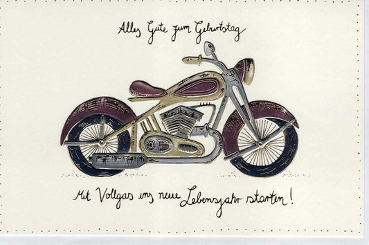 Geburtstagskarte für Männer mit Motorrad Motiv und Schriftzug Alles Gute zum Geburtstag Vollgas ins neue Lebensjahr stilvolle Doppelkarte
