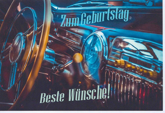 Geburtstagskarte für Männer mit Oldtimer Motiv und Schriftzug Zum Geburtstag Beste Wünsche stilvolle Doppelkarte für Autoliebhaber