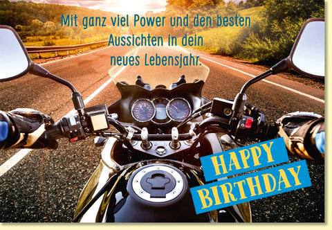 Geburtstagskarte für Männer Motorrad Motiv mit Spruch Power und Lebensfreude originelle Doppelkarte zum Geburtstag