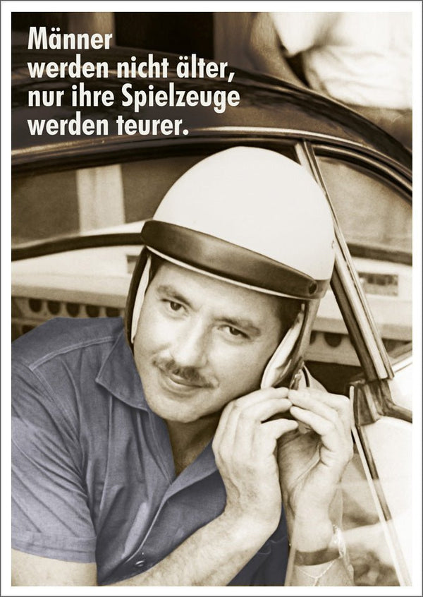 Geburtstagskarte für Männer - Retro Auto & Helm, Humorvolle Sprüche, Ironisches Spielzeugdesign, Lustige Postkarte