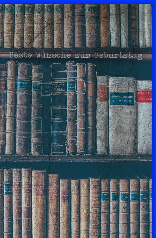 Geburtstagskarte für Männer - Retro Bücherregal Look, Stilvolle Literatur Grüße, Perfekt für Liebhaber klassischer Werke