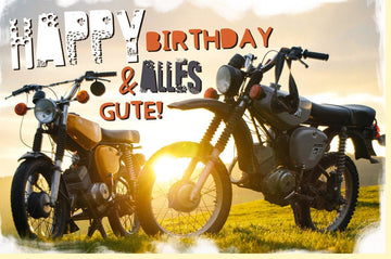 Geburtstagskarte für Männer - Retro Motorrad auf Wiese, Abenteuer & Freiheit Design