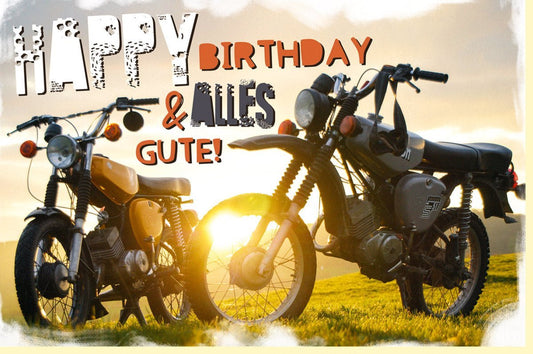 Geburtstagskarte für Männer - Retro Motorrad auf Wiese, Abenteuer & Freiheit Design