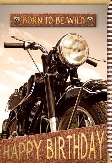 Geburtstagskarte für Männer: Retro Motorrad - Motiv, "Born to be Wild" Vintage Grußkarte