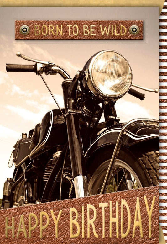 Geburtstagskarte für Männer: Retro Motorrad - Motiv, "Born to be Wild" Vintage Grußkarte