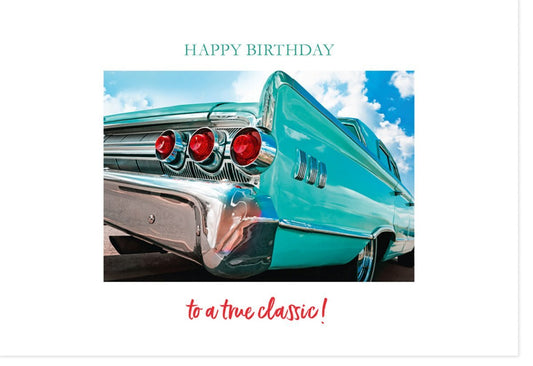 Geburtstagskarte für Männer - Retro Oldtimer Motiv, Elegante Vintage Auto Karte mit Himmelsdesign und stilvollen Glückwünschen