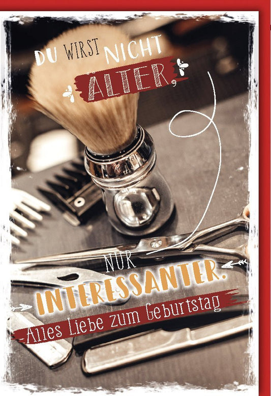 Geburtstagskarte für Männer - Retro Rasier - & Bartpflege Design, Humorvolle Vintage Glückwünsche, Witzige Karte im Nostalgie - Stil