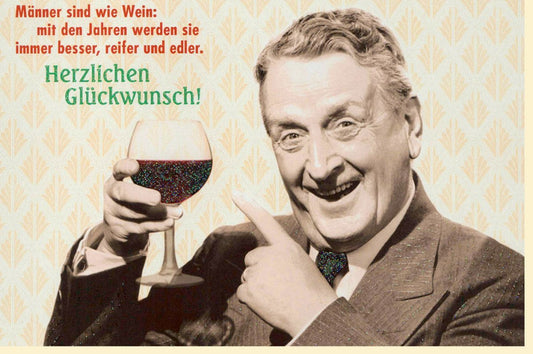 Geburtstagskarte für Männer - Retro Wein & Humor, Vintage Stil, Hochwertig & Originell für Feierlichkeiten