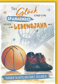 Geburtstagskarte für Männer - Sportliches Basketball-Design mit Ball & Schuhen, Perfekte Glückwünsche zum neuen Lebensjahr