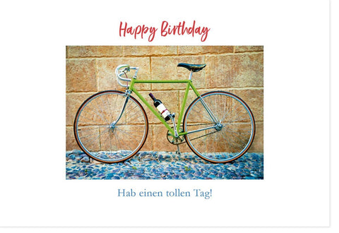Geburtstagskarte für Männer - Vintage Fahrrad & Weinflasche Motiv, Retro Design für stilvolle Glückwünsche