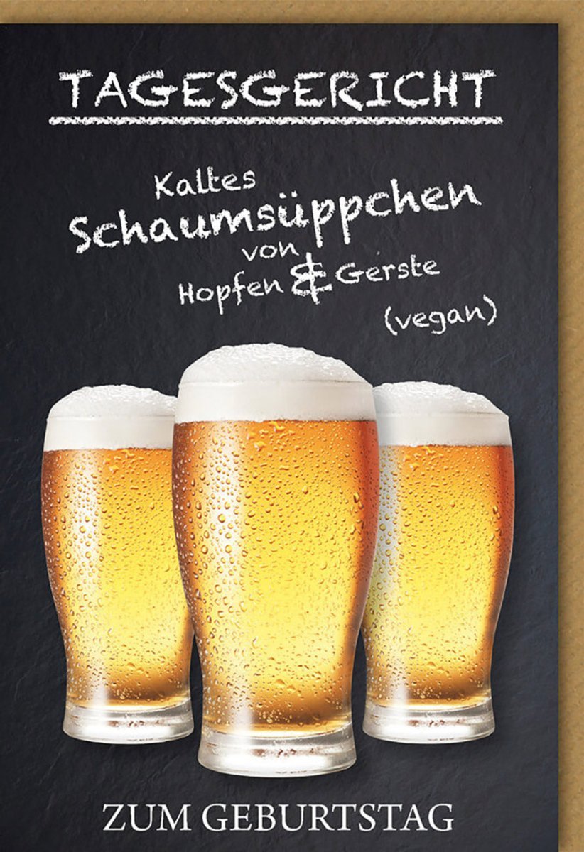Geburtstagskarte für Männer - Witziges Biergläser - Design, Vegan Tagesgericht, Hopfen & Gerste, Schwarz - Gelb - Originelles Geschenk zur Party