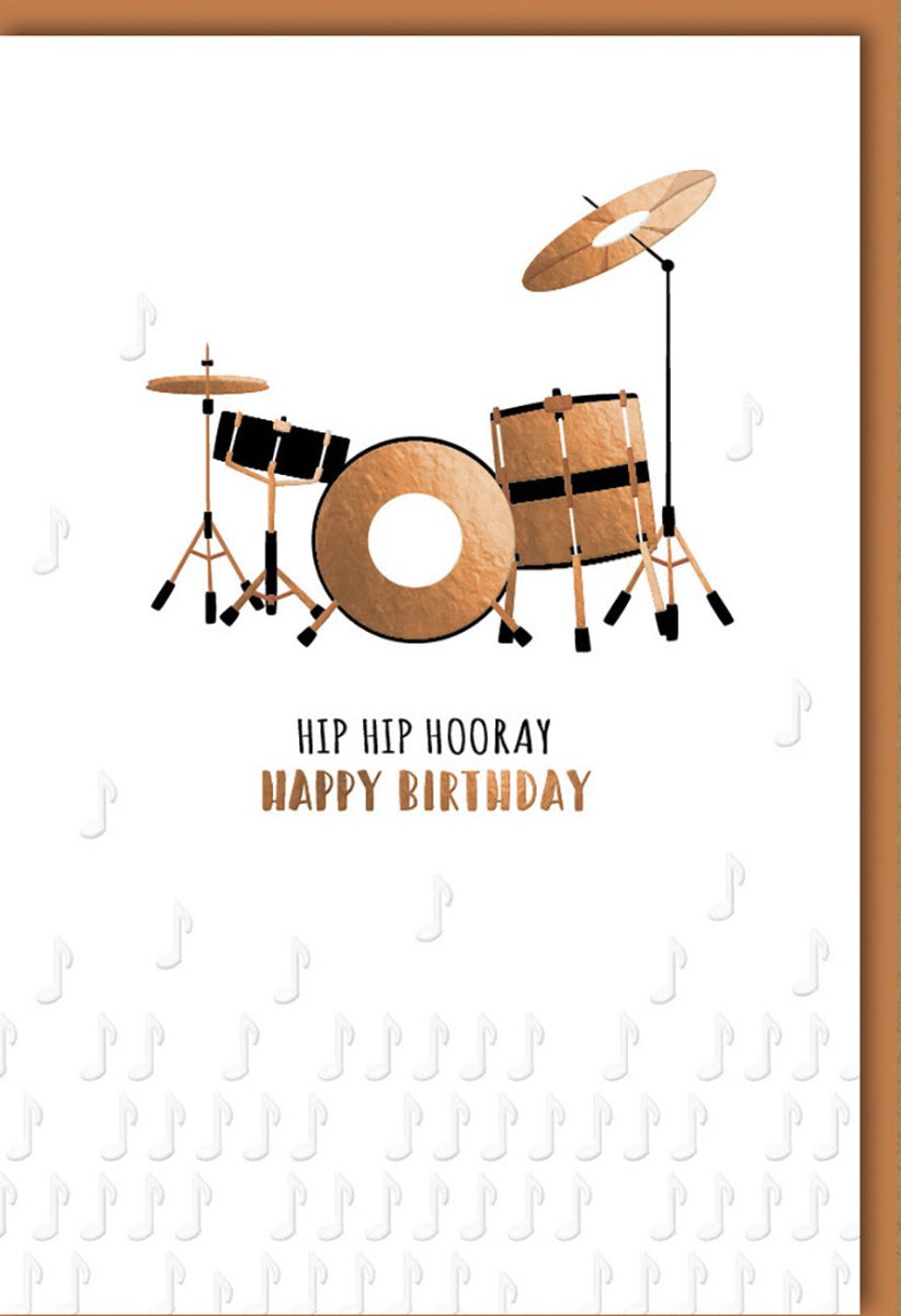 Geburtstagskarte für Musiker: Modernes Schlagzeug - Design, "Hip Hip Hooray" - Party - Glückwünsche zum Geburtstag