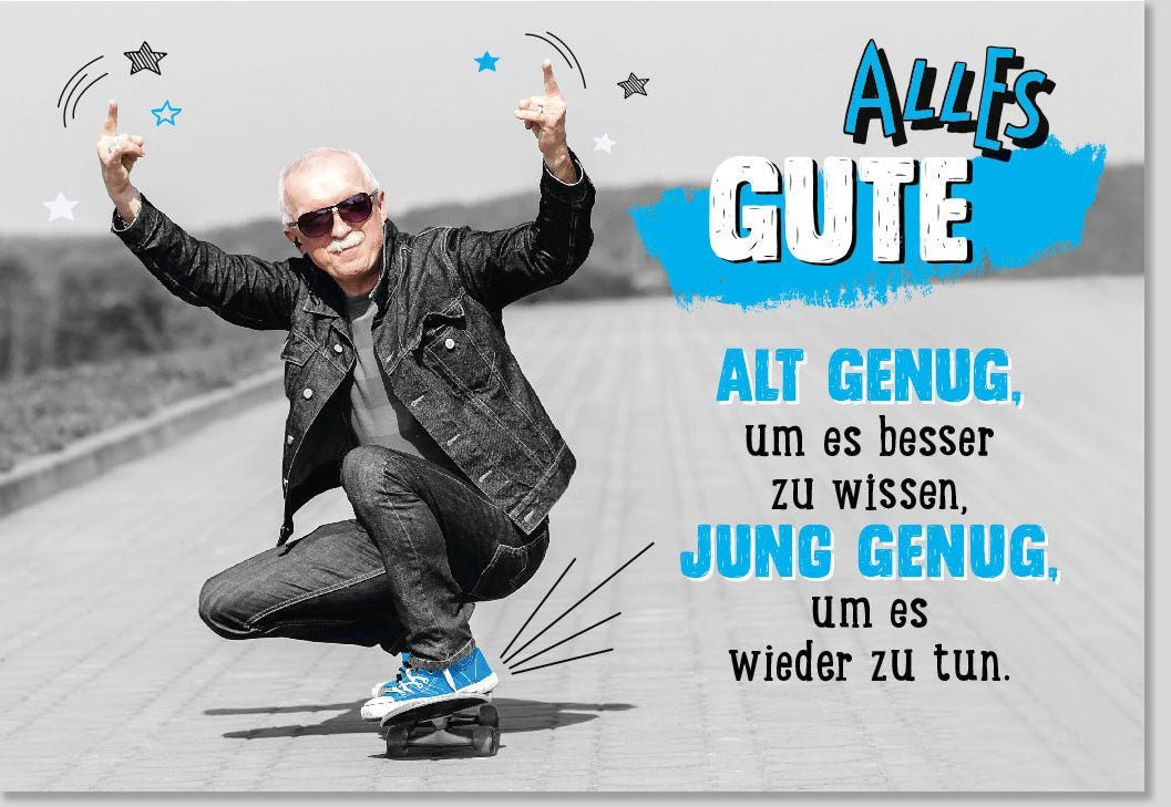 Geburtstagskarte für Opa - Humorvolle Skateboard - Karte zum Männergeburtstag, Witzige Glückwünsche zum Älterwerden & Spaß
