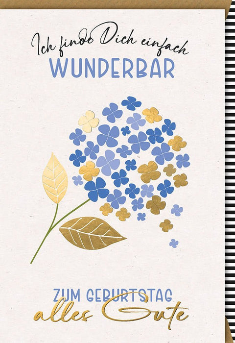 Geburtstagskarte für Partner - Elegantes Blumendesign in Gold & Blau, Liebevolle Grüße von Verlag Galerie Dominique