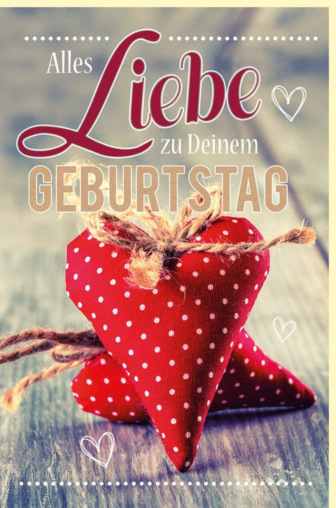 Geburtstagskarte für Partner: Liebevolle Karte mit Stoffherzen und Schleife - Glückwünsche zum Jubiläum