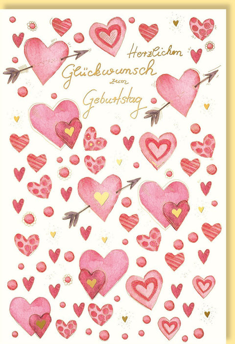 Geburtstagskarte für Partner: Romantische Herzen & Goldfolie, Skorpion - Motiv, Rosa Karte für Jubiläum & Valentinstag