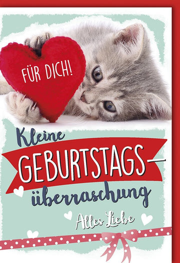 Geburtstagskarte für Partner: Süßes Katzenmotiv mit Herz und Schriftzug "Für Dich" - Alles Liebe