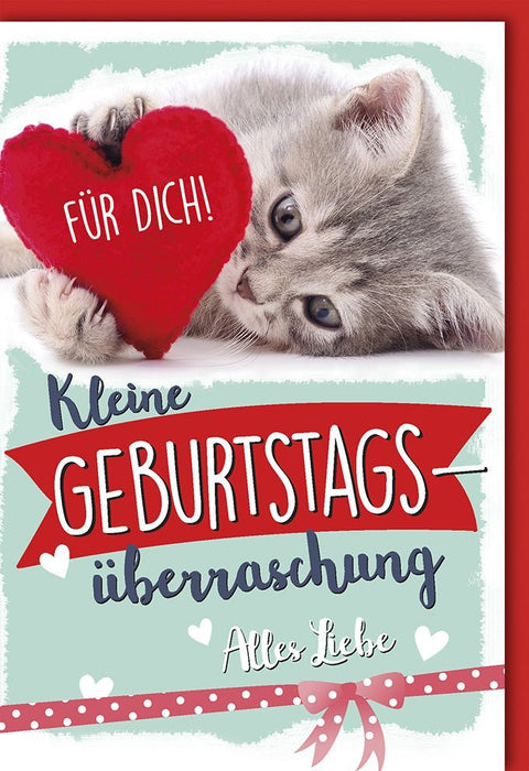 Geburtstagskarte für Partner: Süßes Katzenmotiv mit Herz und Schriftzug "Für Dich" - Alles Liebe