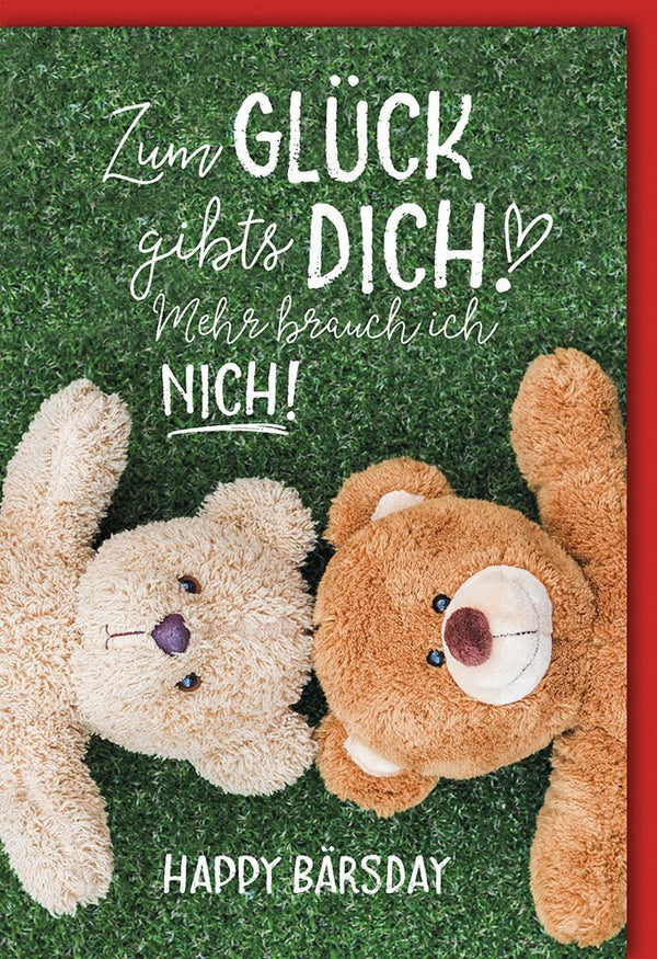 Geburtstagskarte für Partner: Zwei Teddybären auf Grün mit 
