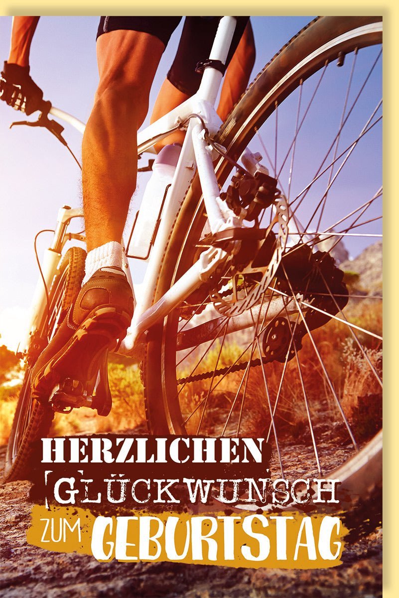 Geburtstagskarte für Radfahrer - Abenteuerliche Mountainbike - Tour im Sonnenuntergang, Sportliches Naturmotiv für Männer und Frauen