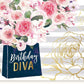 Geburtstagskarte für Sie: Elegante Diva mit Blumen und Goldschrift, Rosa Design, Edle Karte zur Feier