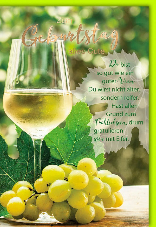 Geburtstagskarte für Weinliebhaber: Elegantes Weißwein-Design mit reifem Spruch und fröhlichem Toast-Motiv
