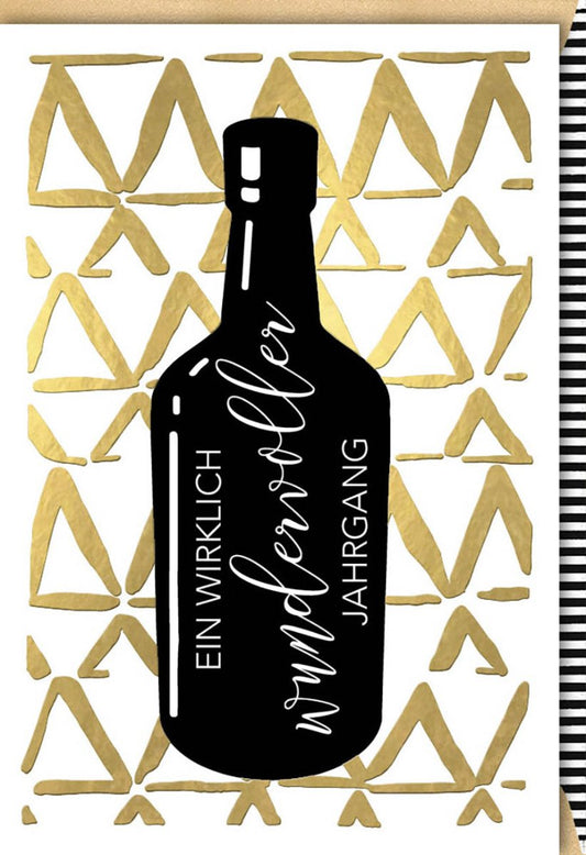 Geburtstagskarte für Weinliebhaber: Stilvolles Jahrgang - Design in Schwarz - Gold, Hochwertige Papeterie mit Spruch für besondere Anlässe