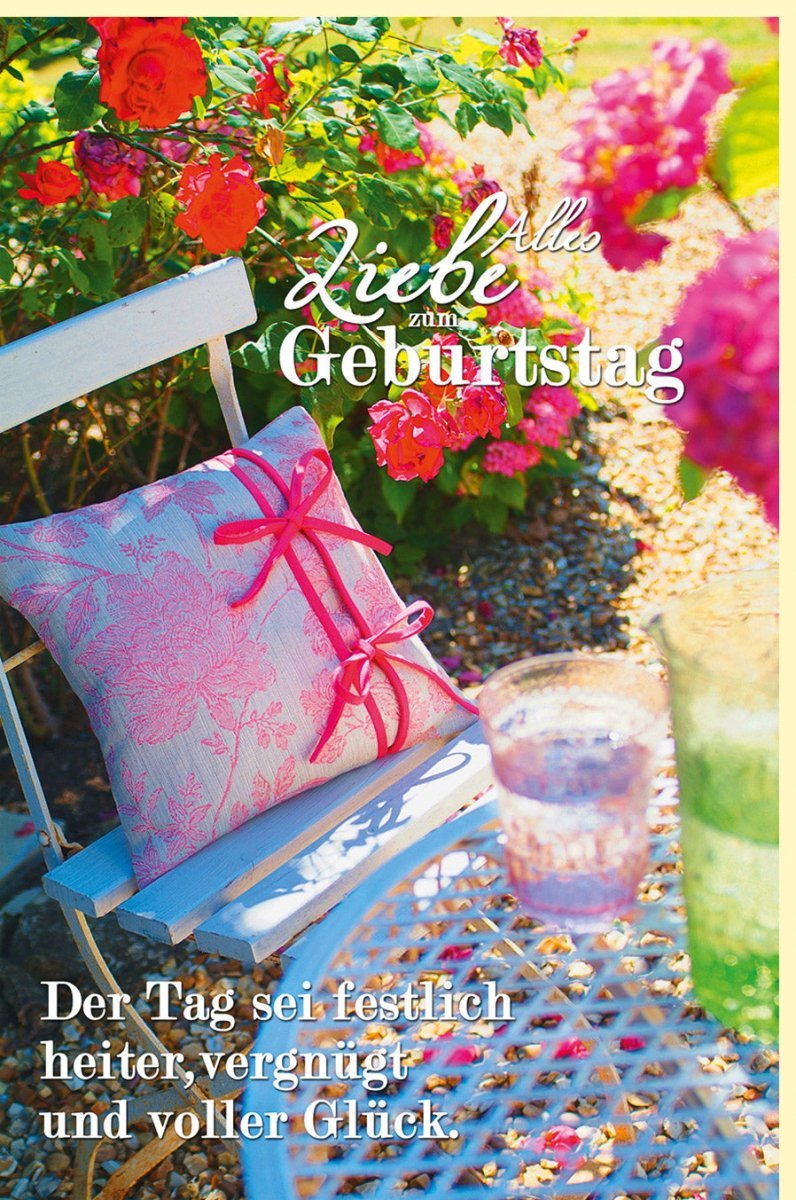 Geburtstagskarte "Gartenfreuden" - Fröhliches Blumen - & Stuhlmotiv für heitere Glückwünsche