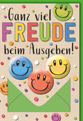 Geburtstagskarte Geldgeschenk – Bunte Smileys mit Konfetti und fröhlichem Design