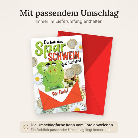 Geburtstagskarte Geldgeschenk – Grünes Sparschwein mit Münzen und fröhlichem Design