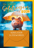 Geburtstagskarte Geldgeschenk – Niedliches Sparschwein mit Regenschirm und Regenmotiv