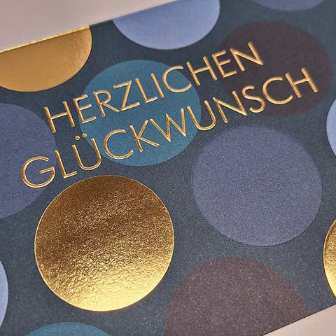 Geburtstagskarte geschäftlich edles Design mit goldenen Kreisen und Schrift Herzlich Glückwunsch hochwertige Doppelkarte für Kollegen Firmenjubiläum