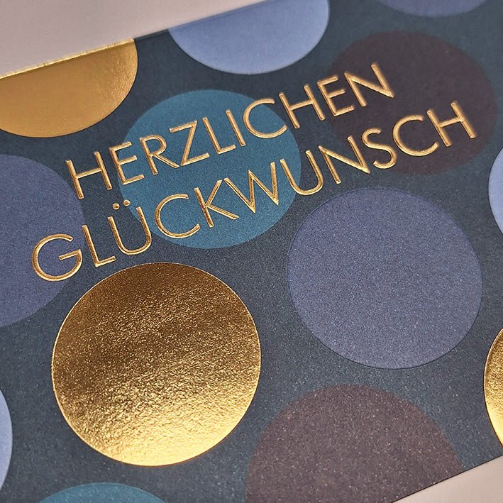 Geburtstagskarte geschäftlich edles Design mit goldenen Kreisen und Schrift Herzlich Glückwunsch hochwertige Doppelkarte für Kollegen Firmenjubiläum