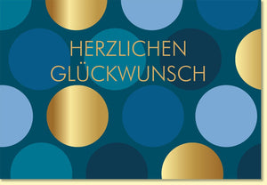Geburtstagskarte geschäftlich edles Design mit goldenen Kreisen und Schrift Herzlich Glückwunsch hochwertige Doppelkarte für Kollegen Firmenjubiläum