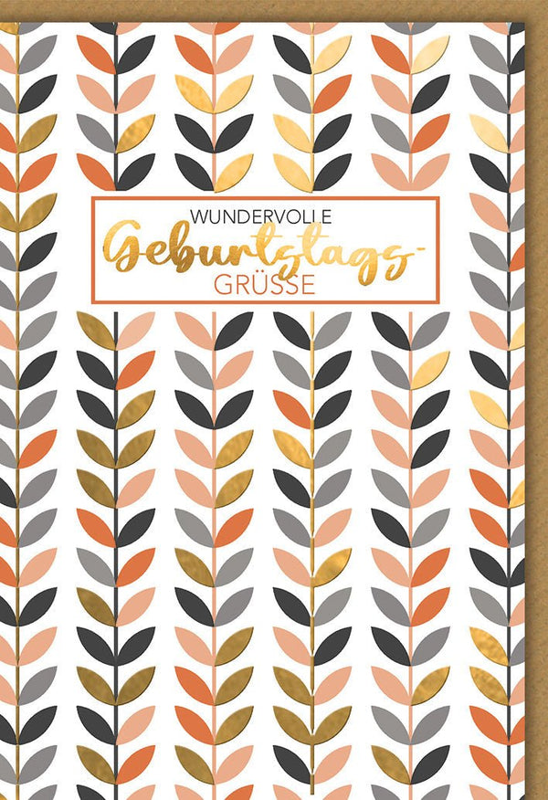 Geburtstagskarte Geschäftlich – Goldene Blätter mit modernem geometrischem Muster