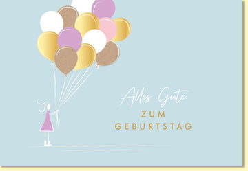 Geburtstagskarte geschäftlich mit Ballons in Gold Rosa und Kraftpapier Stil edle Doppelkarte für Kollegen oder Mitarbeiter