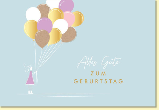 Geburtstagskarte geschäftlich mit Ballons in Gold Rosa und Kraftpapier Stil edle Doppelkarte für Kollegen oder Mitarbeiter