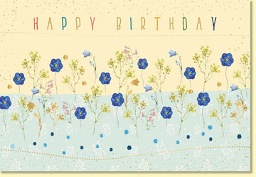 Geburtstagskarte geschäftlich mit Blumenwiese und Happy Birthday Schriftzug edles Design für Kollegen Mitarbeiter Firmenjubiläum