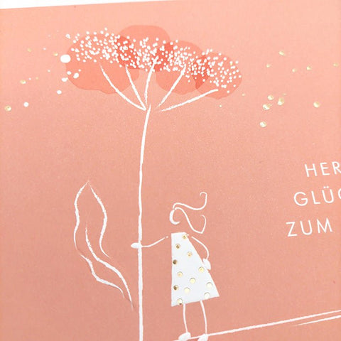 Geburtstagskarte geschäftlich zartes Design mit goldenen Akzenten und floraler Illustration Herzlich Glückwunsch zum Geburtstag edle Doppelkarte