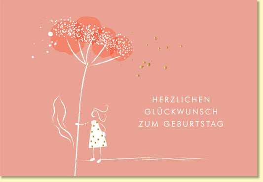 Geburtstagskarte geschäftlich zartes Design mit goldenen Akzenten und floraler Illustration Herzlich Glückwunsch zum Geburtstag edle Doppelkarte
