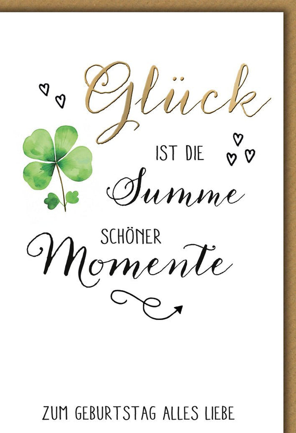 Geburtstagskarte Glückwünsche – Kleeblatt mit kalligrafischem Zitat