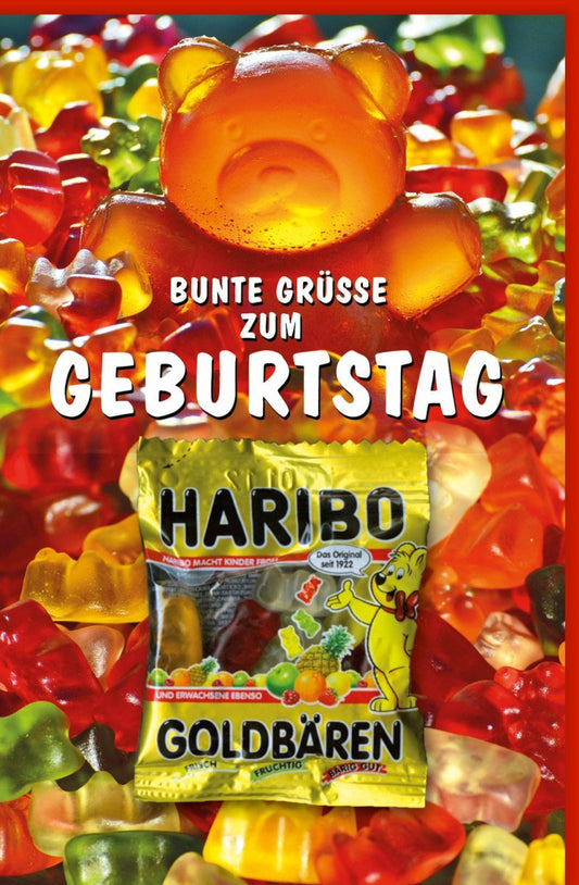 Geburtstagskarte Goldbären - Fröhliches Gummibärchen - Design für Kinder & Erwachsene, perfekte Geschenkidee zur Feier
