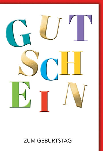 Geburtstagskarte Gutschein – Bunte Buchstaben in modernem, verspieltem Design