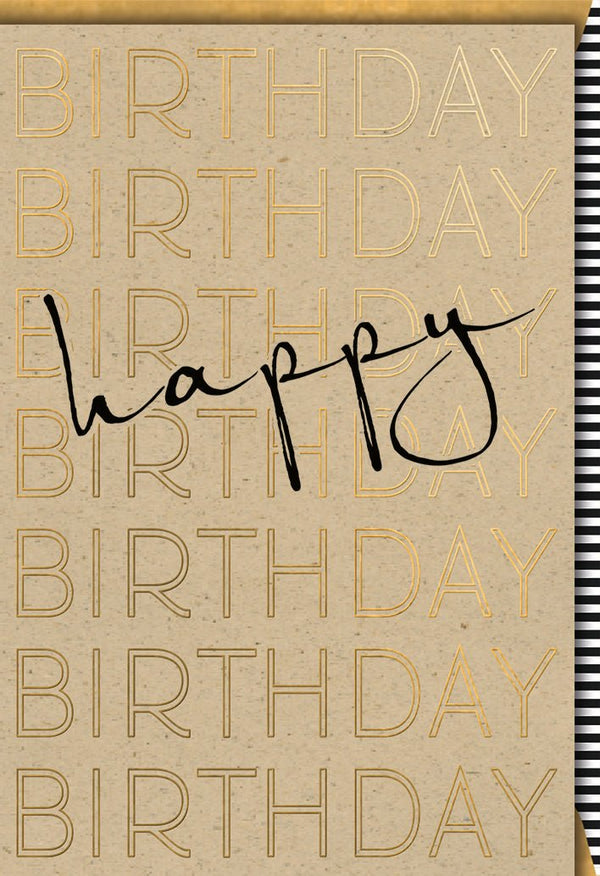 Geburtstagskarte Happy Birthday mit goldener Prägung und modernem Kraftpapier Design stilvolle Doppelkarte für Glückwünsche zum Geburtstag