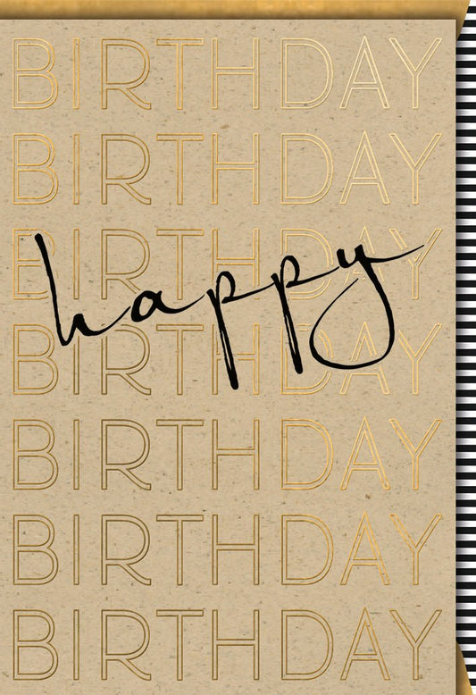Geburtstagskarte Happy Birthday mit goldener Prägung und modernem Kraftpapier Design stilvolle Doppelkarte für Glückwünsche zum Geburtstag