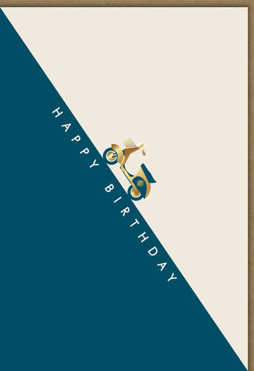 Geburtstagskarte Happy Birthday mit goldener Vespa stilvoll modern zweifarbig Klappkarte für Geburtstagsgrüße hochwertige Doppelkarte