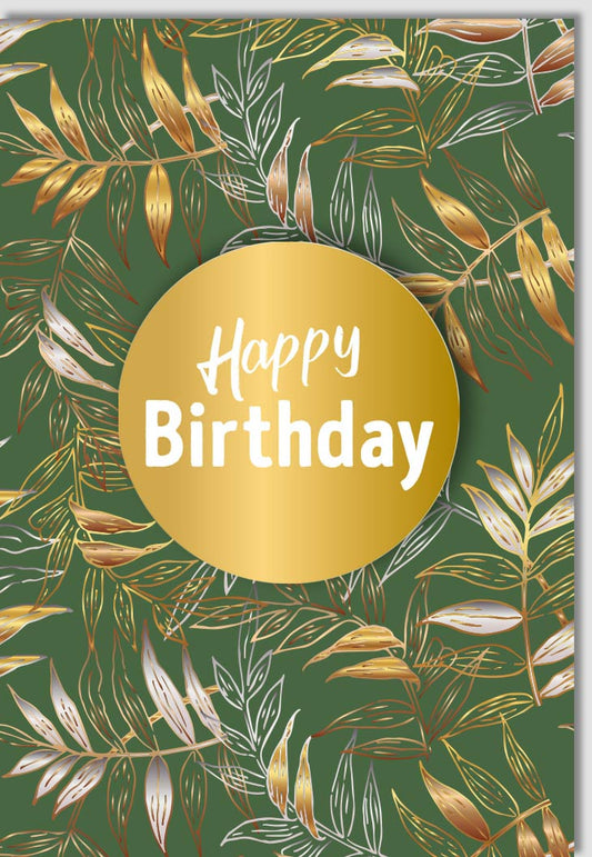 Geburtstagskarte "Happy Birthday" - Stilvolle Glückwunschkarte mit goldenen Details auf grünem Hintergrund für besondere Anlässe, geschäftlich