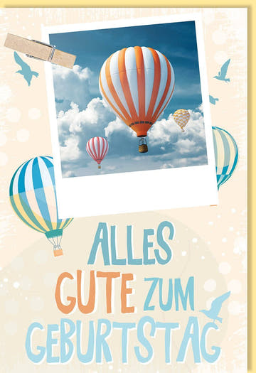 Geburtstagskarte Heißluftballon: Himmlische Glückwünsche, Festliche Ballonfahrt mit Wolkenmotiv für besondere Geburtstage