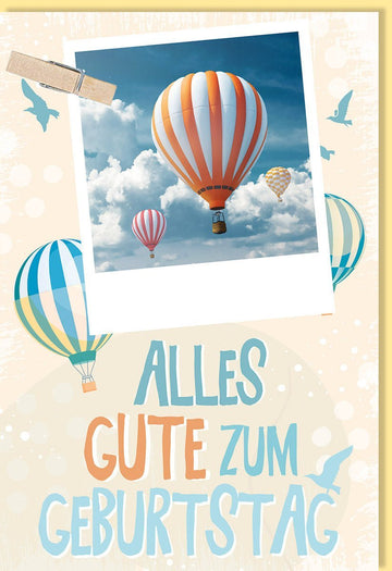 Geburtstagskarte Heißluftballon: Himmlische Glückwünsche, Festliche Ballonfahrt mit Wolkenmotiv für besondere Geburtstage
